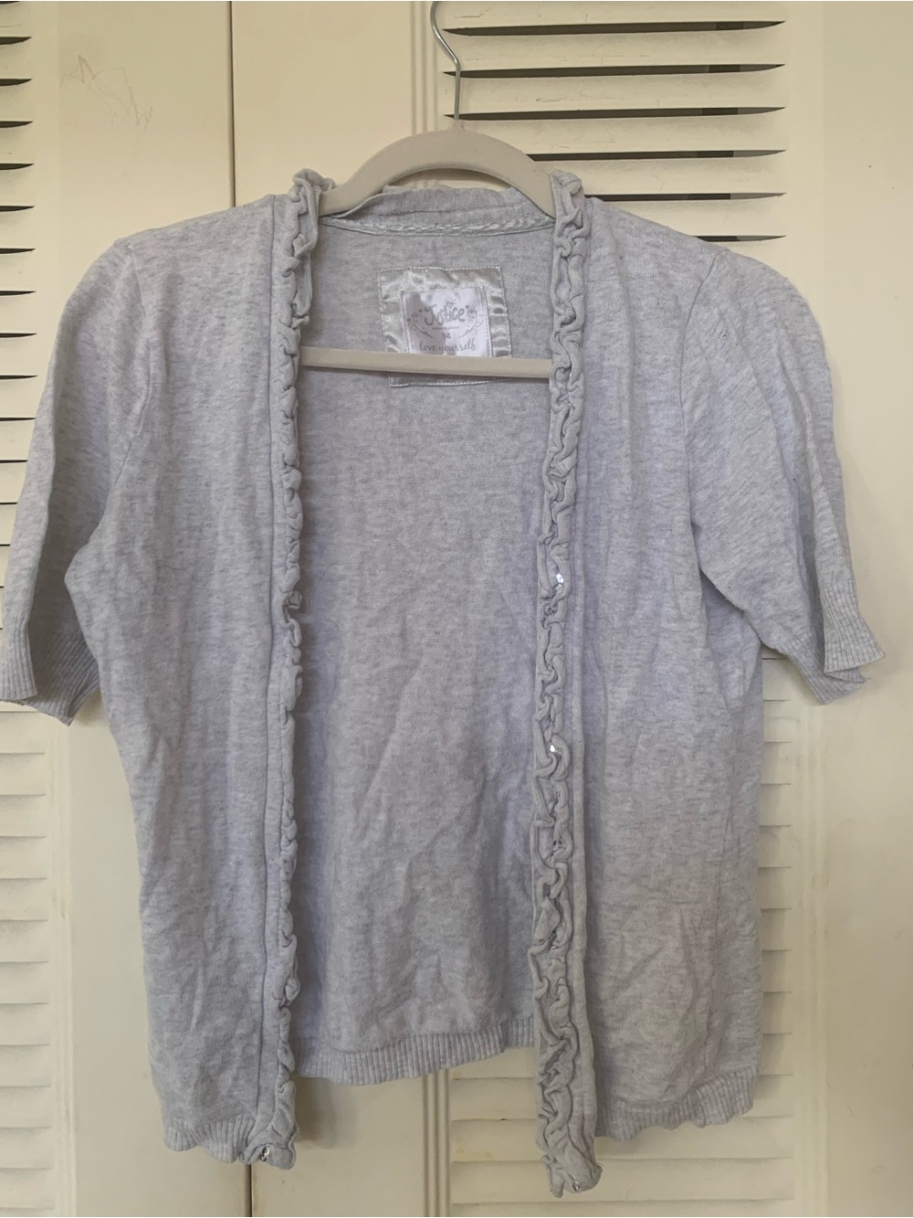 Justice Light Gray Ruffle Trim Short Sleeve Cardigan